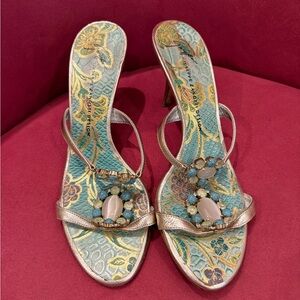 Giuseppe Zanotti Silver  and Blue Heels with Crystal Embellishments